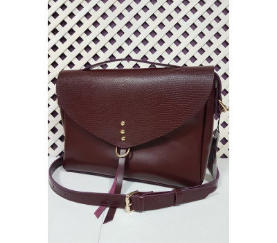 Сумка жіноча "Дороті" натуральна шкіра, бургунди матова клапан під рептилію