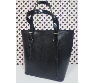 Сумка жіноча "Ліана" натуральна шкіра, чорна глянсова під рептилію