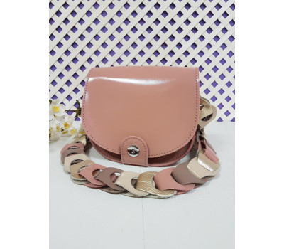 Сумка женская "Кенди" ремень-плетение натуральная кожа, розовый глянец