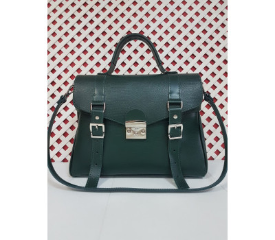 Сумка-саквояж жіноча "Вінтаж" натуральна шкіра, зелена під рептилію