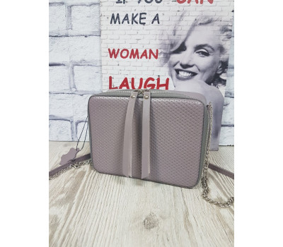 Сумка жіноча "КВАДРО" натуральна шкіра, сіро-бузкова плетінка з сірої блискавкою