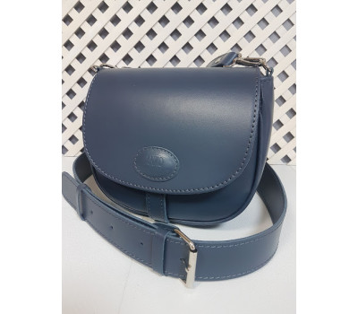 Сумка женская "Римини" натуральная кожа, синяя с широким ремнем