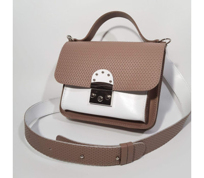 Сумка женская "Бианка" натуральная кожа, латте - белая комбинированная