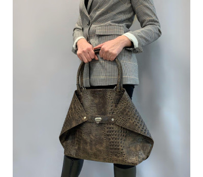 Жіноча сумка "Флай" натуральна шкіра, коричнева під крокодила