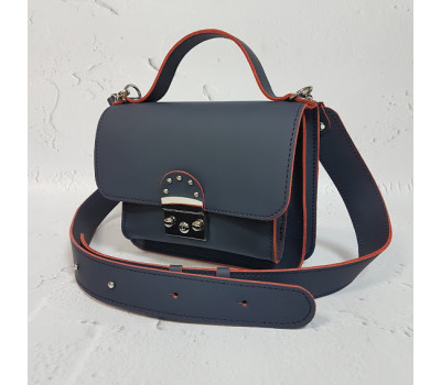 Сумка женская "Бианка" натуральная кожа, синяя с красной изнанкой
