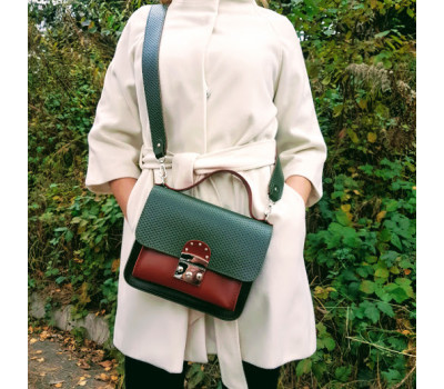 Сумка женская "Бианка" натуральная кожа, хаки/гончарная глина