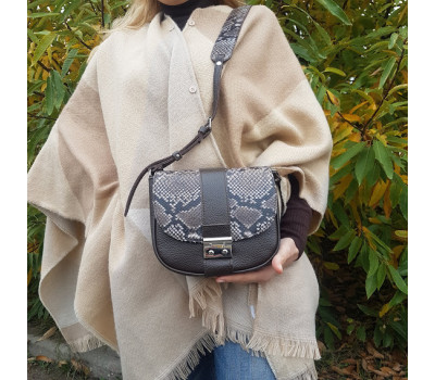 Сумка женская "Римини" натуральная кожа, коричневая с имитацией под питона