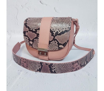Сумка женская "Римини" натуральная кожа, розовая с имитацией под питона