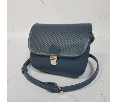 Сумка женская "Колибри" натуральная кожа, серо-синяя с тиснением под плетенку