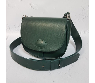 Сумка женская "Римини" натуральная кожа, зеленая с тиснением под рептилию на широком ремне