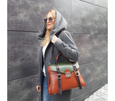 Сумка-саквояж жіноча "Вінтаж" натуральна шкіра, гончарна глина