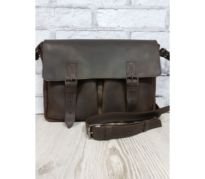 Сумка мужская "Бостон" с пряжками натуральная кожа коричневая Crazy Horse