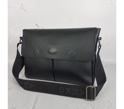 Сумка мужская "Бостон" натуральная кожа, черная под флотар