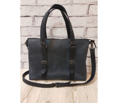 Сумка "Монако" натуральная кожа, синяя Crazy Horse