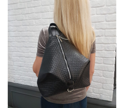 Рюкзак жіночий "Паріс" натуральна шкіра, чорний з тисненням Венето