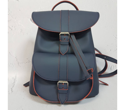 Рюкзак жіночий "ВОЯЖ" натуральна шкіра, синій з червоним