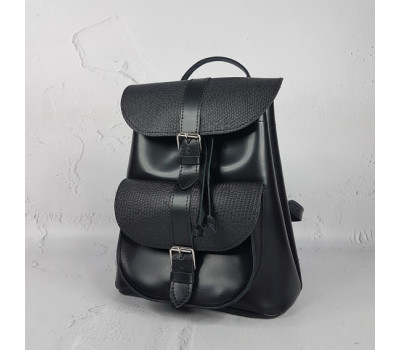 Рюкзак жіночий "ВОЯЖ" натуральна шкіра, чорний матовий з рептилією