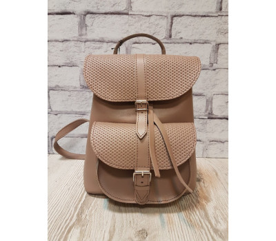 Рюкзак жіночий "ВОЯЖ" натуральна шкіра, латте матова з кошиком