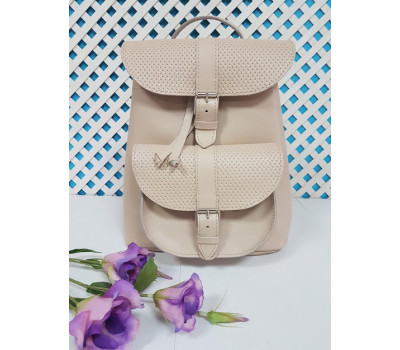 Рюкзак жіночий "ВОЯЖ" натуральна шкіра, слонова кістка з кошиком