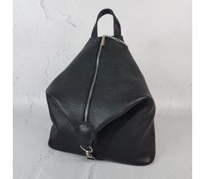 Рюкзак жіночий "Паріс" натуральна шкіра, чорний флотар з додатковою блискавкою