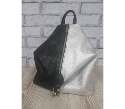 Рюкзак жіночий "Паріс" натуральна шкіра, срібний і чорний флотар