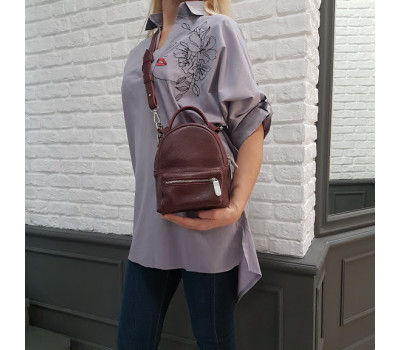 Рюкзак-сумка "Міні" натуральна шкіра, бургунди флотар