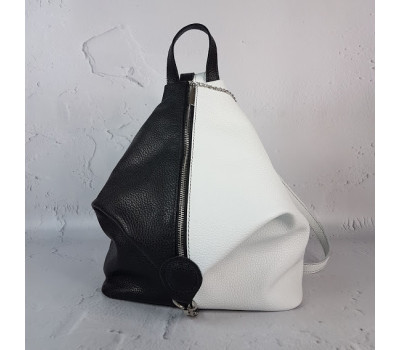 Рюкзак жіночий "Паріс" натуральна шкіра, чорна / біла флотар