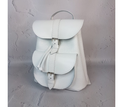 Рюкзак жіночий "ВОЯЖ" натуральна шкіра, біла під плетінку