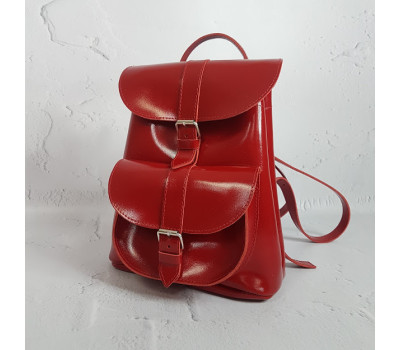 Рюкзак жіночий "ВОЯЖ" натуральна шкіра, червоний глянець