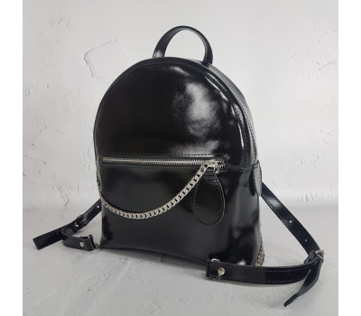 Рюкзак "Шайн-плюс" натуральна шкіра, чорний глянець
