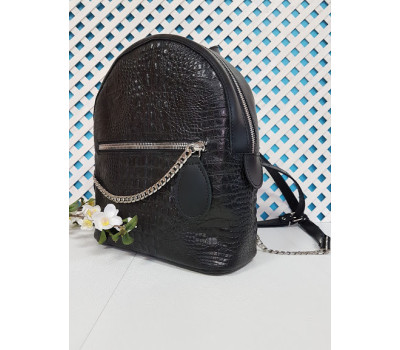 Рюкзак "Шайн-плюс" натуральна шкіра, чорна матова з тисненням під крокодила