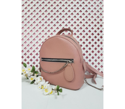 Рюкзак "Шайн" натуральна шкіра, рожевий з кошиком