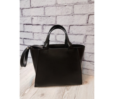 Сумка жіноча "ПРАГМА" з натуральної шкіри, чорна матова з рептилією