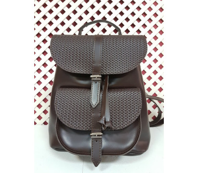 Рюкзак жіночий "ВОЯЖ" натуральна шкіра, шоколадна матова з кошиком