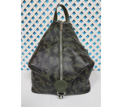 Рюкзак жіночий "Паріс" натуральна шкіра, зелений камуфляж флотар
