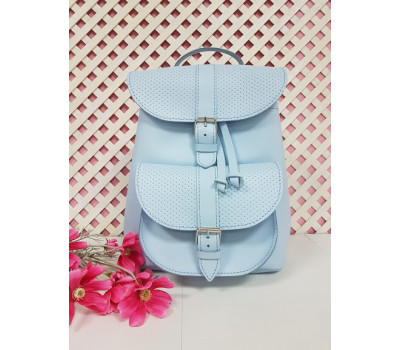 Рюкзак жіночий "ВОЯЖ" натуральна шкіра, небесно-блакитна з кошиком