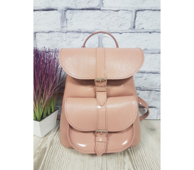 Рюкзак жіночий "ВОЯЖ" натуральна шкіра, рожевий лак клапан під рептилію