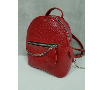 Рюкзак "Шайн" натуральна шкіра, червоний лак з кошиком