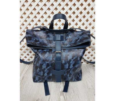 Рюкзак-сумка "Бонд" натуральная кожа, синяя камуфляжная
