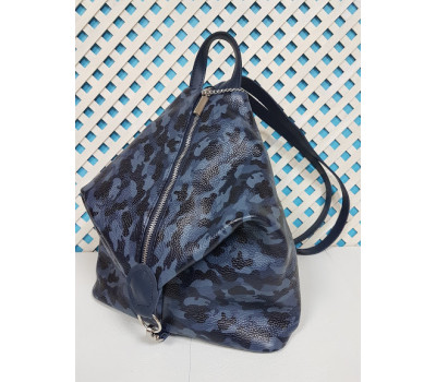 Рюкзак жіночий "Паріс" натуральна шкіра, синій камуфляж флотар