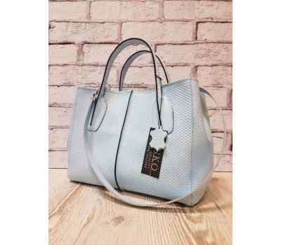 Сумка жіноча "ФОРТА" натуральна шкіра, небесно-блакитна плетінка