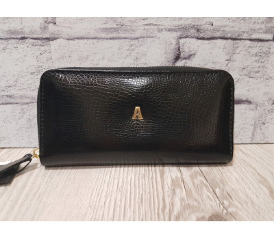 Портмоне натуральна шкіра, чорна під рептилію