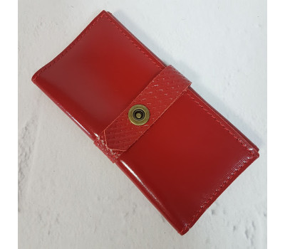 Портмоне на кнопці натуральна шкіра, червона глянець