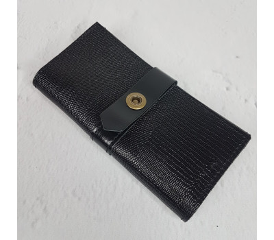 Портмоне на кнопке  натуральная кожа, черная рептилия глянец