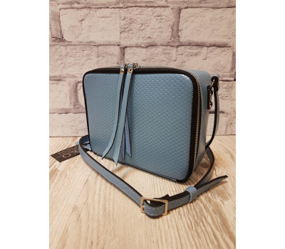 Сумка женская "КВАДРО" натуральная кожа, голубая плетенка