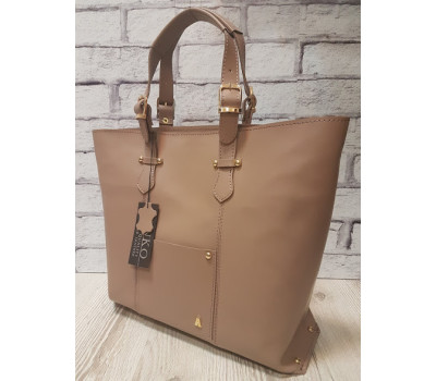 Сумка-шоппер "ЭЛИС" натуральная кожа, латте матовая,на молнии