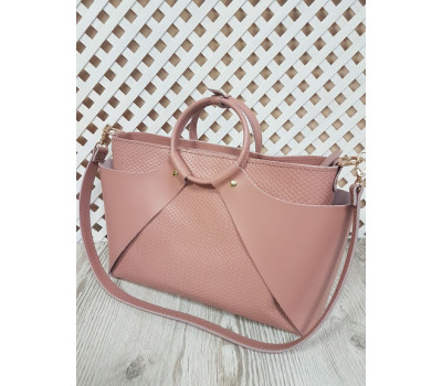 Сумка женская "РОНДА" натуральная кожа,розовая матовая с плетенкой