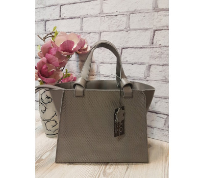 Сумка жіноча "ПРАГМА" з натуральної шкіри, сіра матова з кошиком