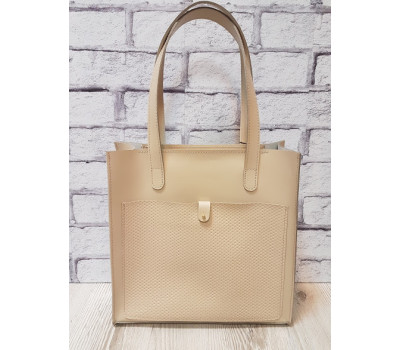 Сумка жіноча "РІЦА" натуральна шкіра, матова слонова кістка з кошиком