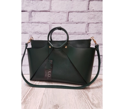 Сумка женская "РОНДА" натуральная кожа, темно-зеленая